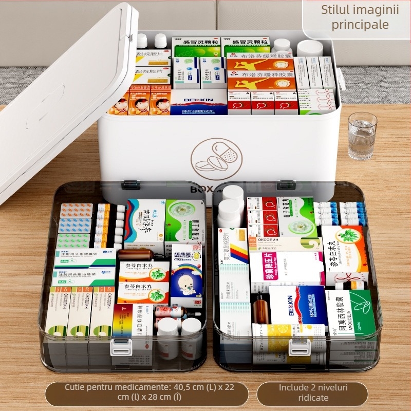Cutie mare pentru medicamente de uz casnic, en-gros, compartiment multistrat, cutie de depozitare medicală portabilă pentru urgență la domiciliu, cutie portabilă de prim ajutor pentru medicamente