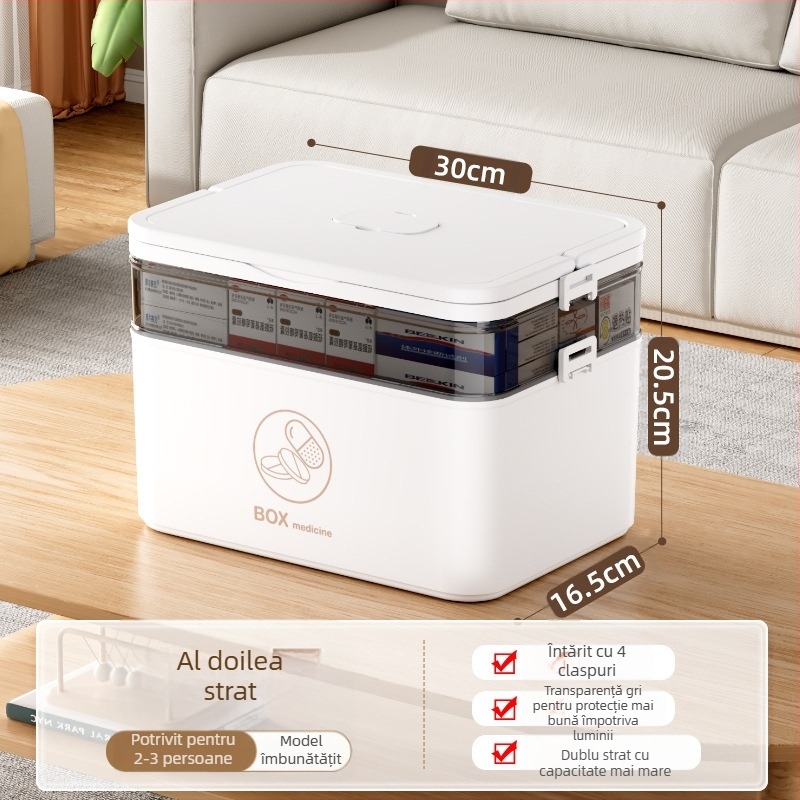 Cutie mare pentru medicamente de uz casnic, en-gros, compartiment multistrat, cutie de depozitare medicală portabilă pentru urgență la domiciliu, cutie portabilă de prim ajutor pentru medicamente