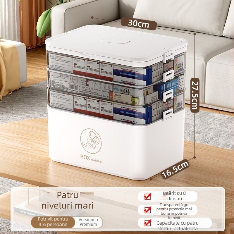 Cutie mare pentru medicamente de uz casnic, en-gros, compartiment multistrat, cutie de depozitare medicală portabilă pentru urgență la domiciliu, cutie portabilă de prim ajutor pentru medicamente