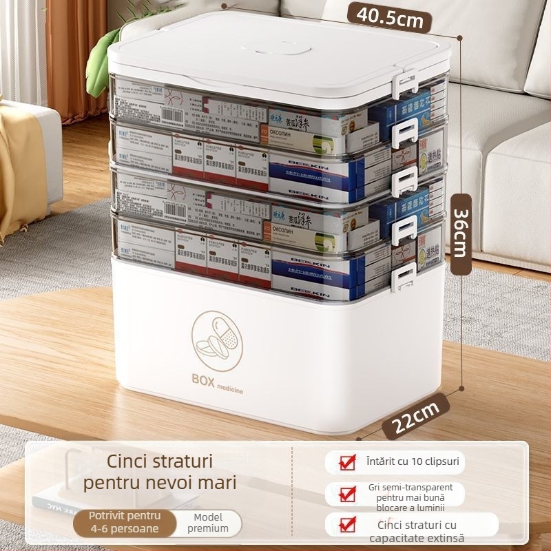 Cutie mare pentru medicamente de uz casnic, en-gros, compartiment multistrat, cutie de depozitare medicală portabilă pentru urgență la domiciliu, cutie portabilă de prim ajutor pentru medicamente