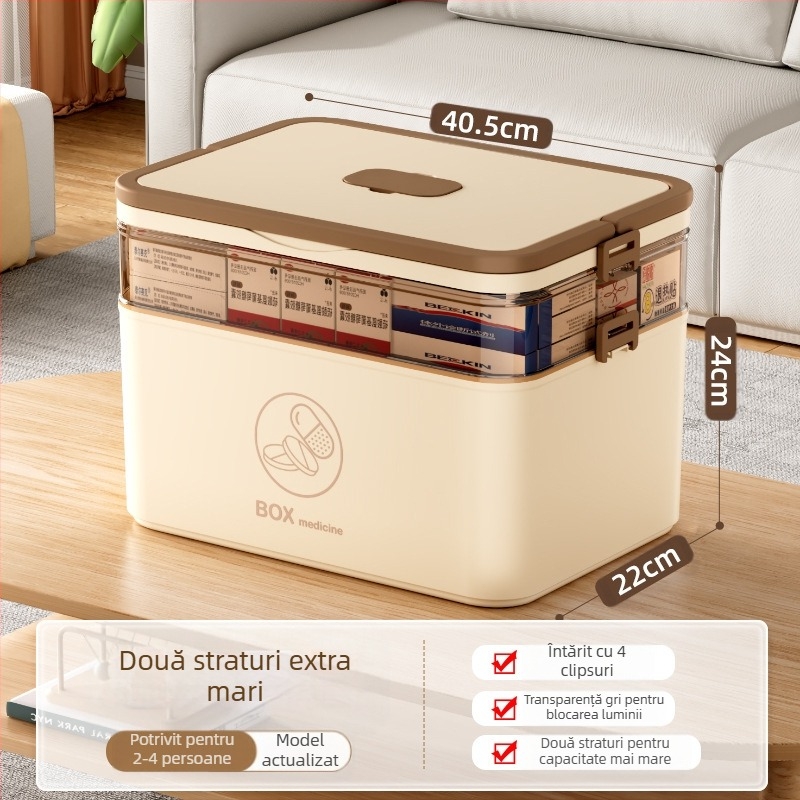 Cutie mare pentru medicamente de uz casnic, en-gros, compartiment multistrat, cutie de depozitare medicală portabilă pentru urgență la domiciliu, cutie portabilă de prim ajutor pentru medicamente
