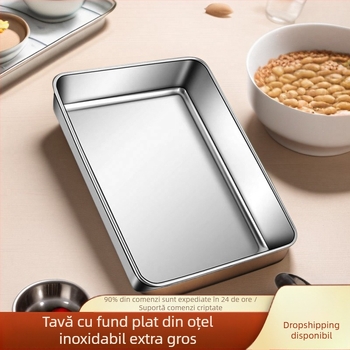 Cutie dreptunghiulară cu farfurie pătrată din oțel inoxidabil, plată, cu capac, tavă Tiramisu, lavoar comercial adânc