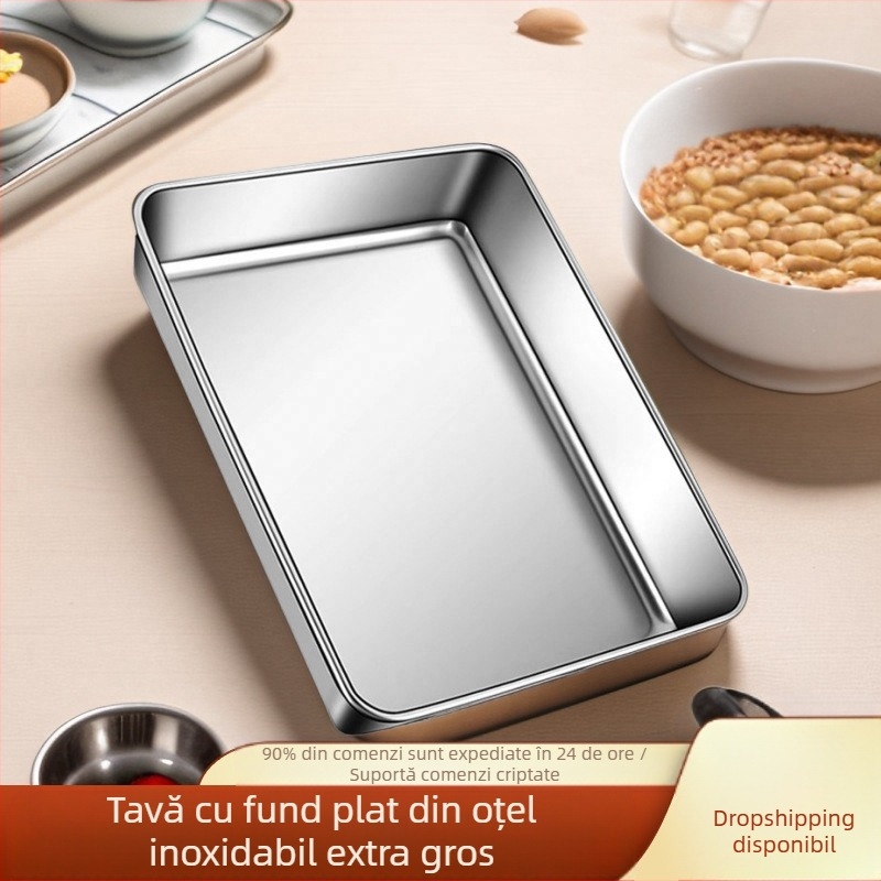 Cutie dreptunghiulară cu farfurie pătrată din oțel inoxidabil, plată, cu capac, tavă Tiramisu, lavoar comercial adânc