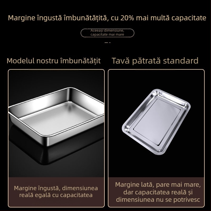 Cutie dreptunghiulară cu farfurie pătrată din oțel inoxidabil, plată, cu capac, tavă Tiramisu, lavoar comercial adânc