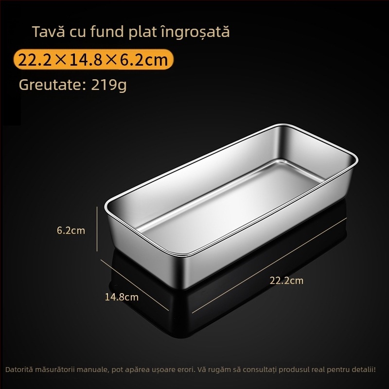 Cutie dreptunghiulară cu farfurie pătrată din oțel inoxidabil, plată, cu capac, tavă Tiramisu, lavoar comercial adânc