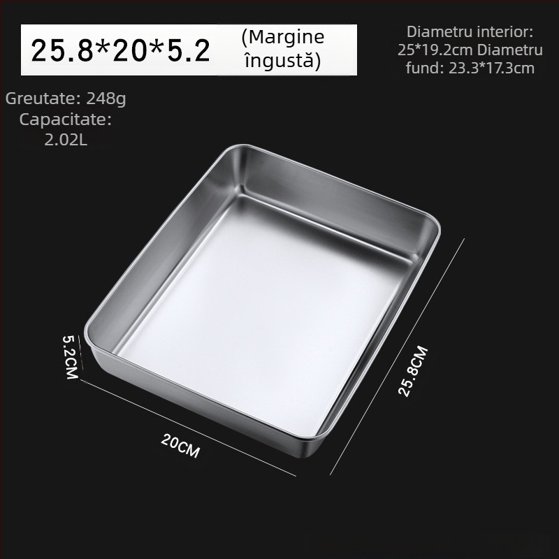 Cutie dreptunghiulară cu farfurie pătrată din oțel inoxidabil, plată, cu capac, tavă Tiramisu, lavoar comercial adânc