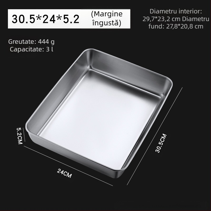 Cutie dreptunghiulară cu farfurie pătrată din oțel inoxidabil, plată, cu capac, tavă Tiramisu, lavoar comercial adânc