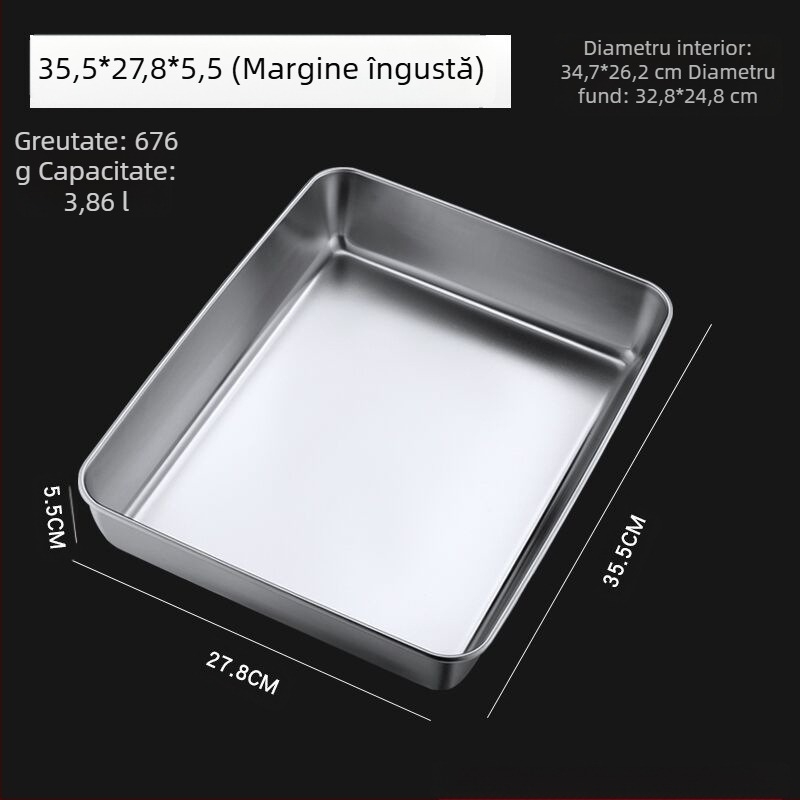 Cutie dreptunghiulară cu farfurie pătrată din oțel inoxidabil, plată, cu capac, tavă Tiramisu, lavoar comercial adânc
