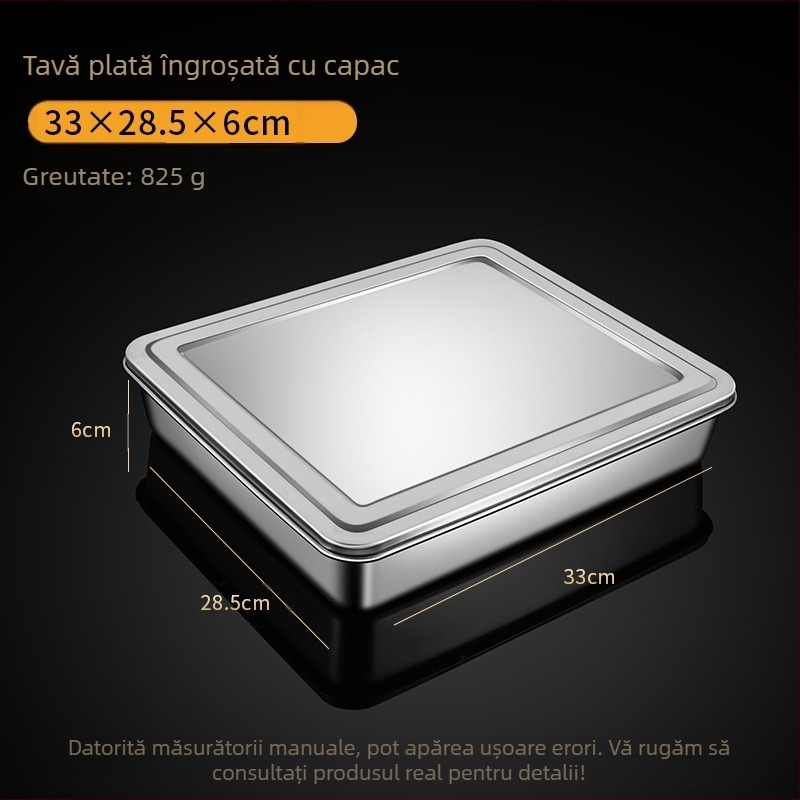 Cutie dreptunghiulară cu farfurie pătrată din oțel inoxidabil, plată, cu capac, tavă Tiramisu, lavoar comercial adânc