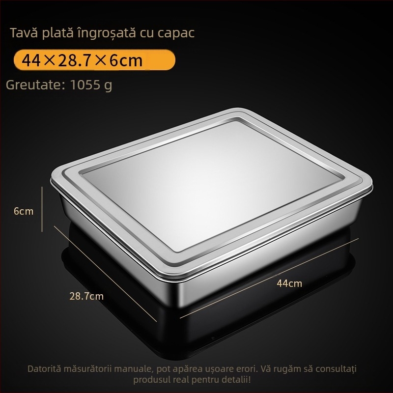 Cutie dreptunghiulară cu farfurie pătrată din oțel inoxidabil, plată, cu capac, tavă Tiramisu, lavoar comercial adânc