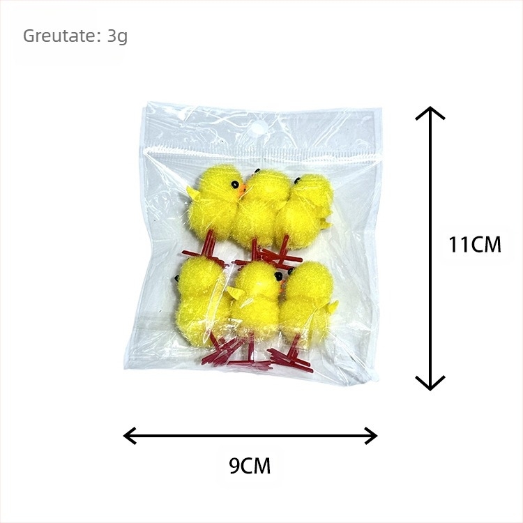 În stoc Pui de Paște, pachet de 72, înălțime aproximativ 3,0 cm, bile de bumbac galbene, pui de catifea, decorațiuni de Paște