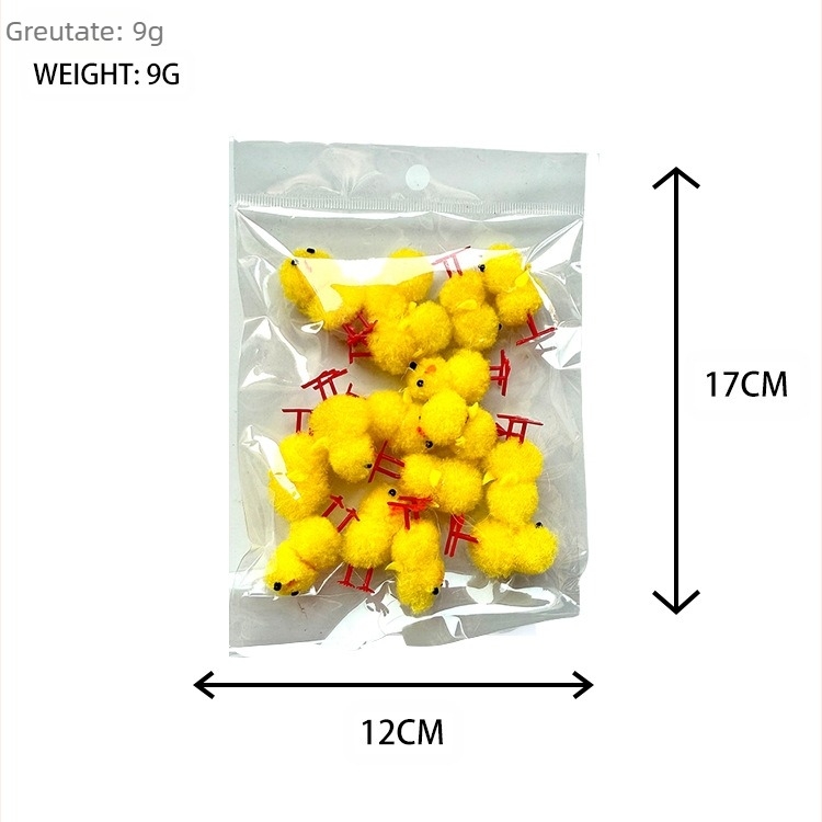 În stoc Pui de Paște, pachet de 72, înălțime aproximativ 3,0 cm, bile de bumbac galbene, pui de catifea, decorațiuni de Paște
