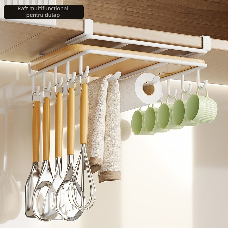 Dulap de bucătărie, dulap de perete, raft de depozitare agățat, suport pentru tocator stratificat, suport pentru prosoape de hârtie, alb, raft multifuncțional pentru tocator