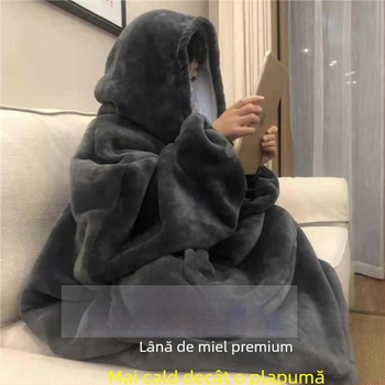 Pijamale din flanel, pături leneșe, pijamale de iarnă pentru bărbați, catifea lejeră și haine de casă cu glugă îngroșată pentru cupluri, care pot fi purtate afară