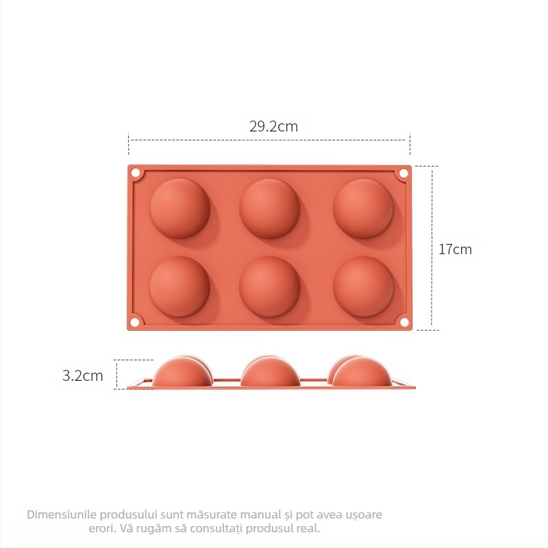 Producător transfrontalier en-gros cu 6 mucegaiuri semicirculare de ciocolată conectate, mucegai de tort din silicon, budincă, bricolaj, mucegai de săpun manual