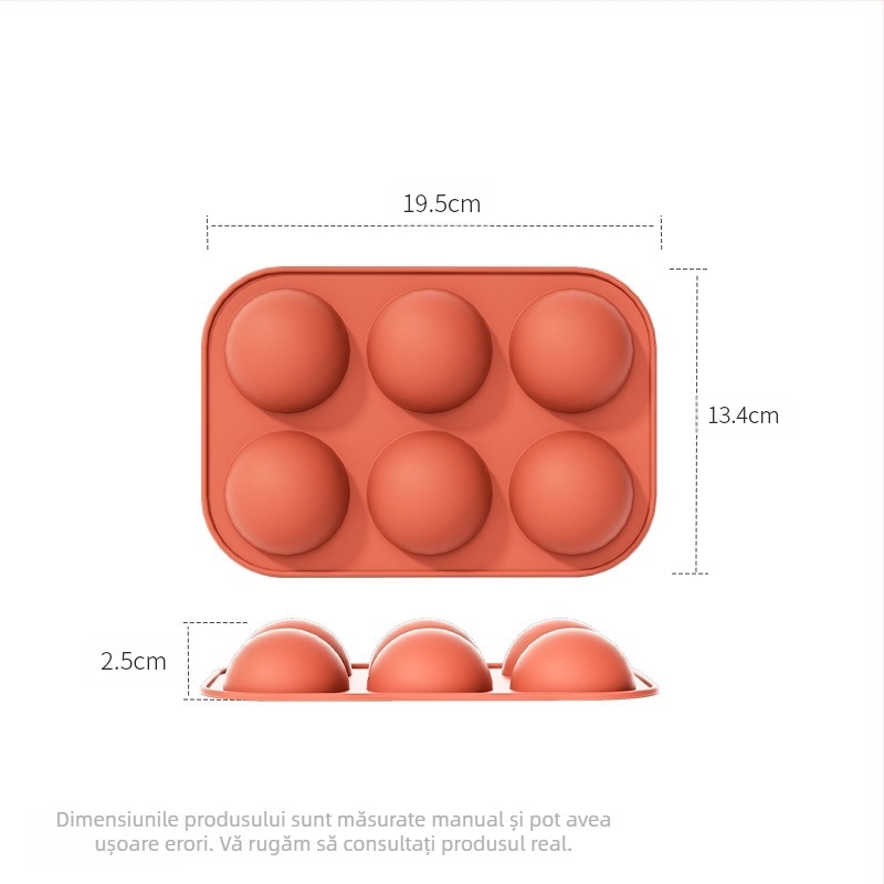 Producător transfrontalier en-gros cu 6 mucegaiuri semicirculare de ciocolată conectate, mucegai de tort din silicon, budincă, bricolaj, mucegai de săpun manual