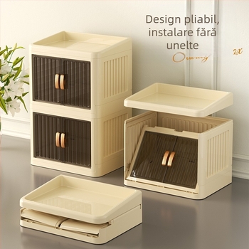 Cutie de depozitare pentru cosmetice pliabilă cu ușă dublă, albă, cutie de depozitare multistrat pentru papetărie, raft de depozitare pentru produse de îngrijire a pielii de uz casnic, rezistentă la praf