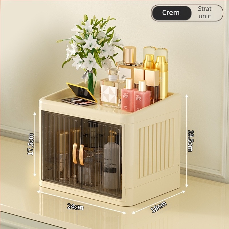 Cutie de depozitare pentru cosmetice pliabilă cu ușă dublă, albă, cutie de depozitare multistrat pentru papetărie, raft de depozitare pentru produse de îngrijire a pielii de uz casnic, rezistentă la praf