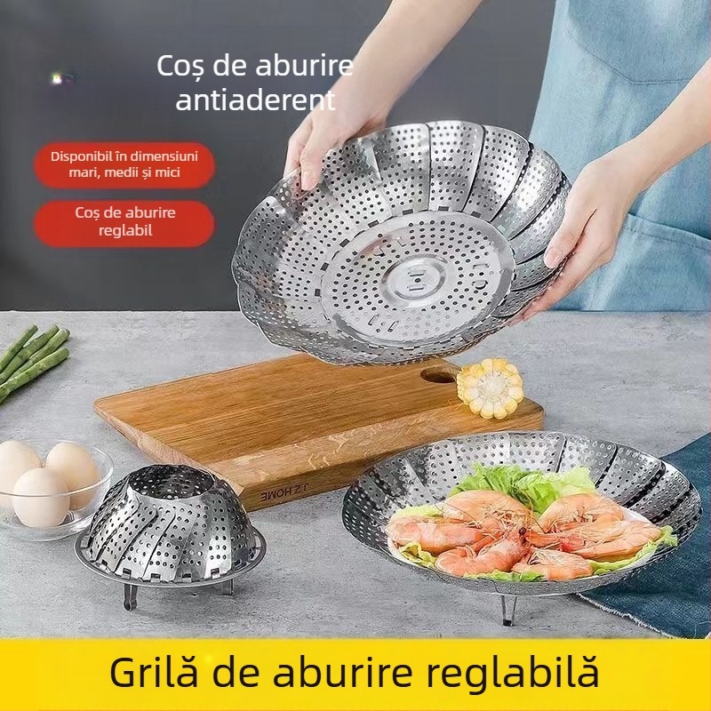 Îngroșat din oțel inoxidabil Steamer Rack pliabil Steamer Dish Steamer cu Steamer Lattice Fruit Caserolă Steamer de uz casnic Bucătărie Depozitare Factory