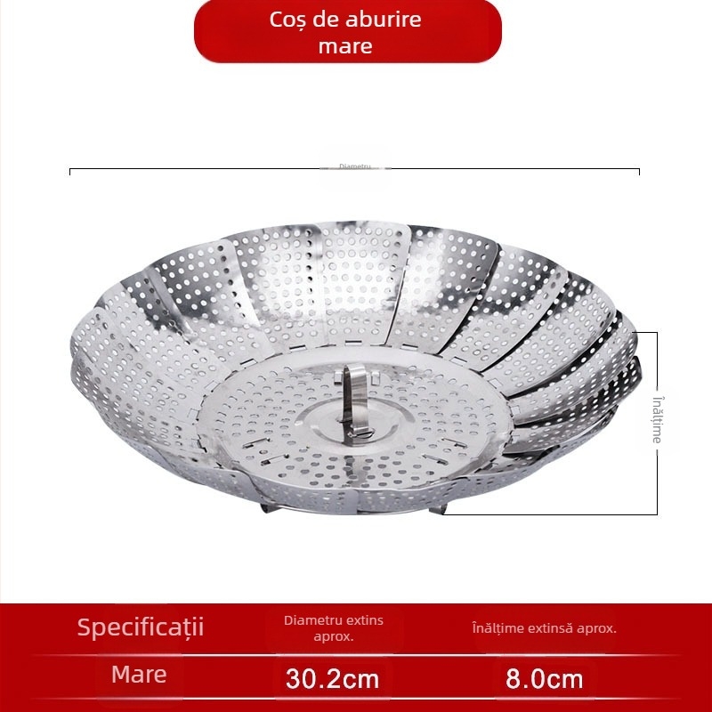 Îngroșat din oțel inoxidabil Steamer Rack pliabil Steamer Dish Steamer cu Steamer Lattice Fruit Caserolă Steamer de uz casnic Bucătărie Depozitare Factory
