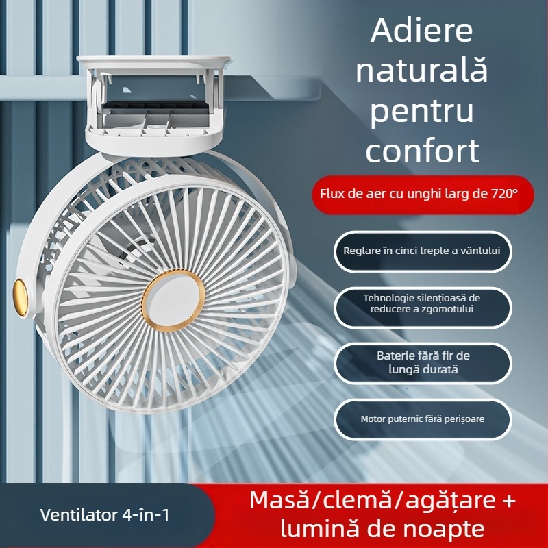 Ventilator mic cu clips, mini-ventilator cu încărcare USB, fără perii, ultra-silențios, pentru acasă, pentru dormitor, cu durată lungă de viață