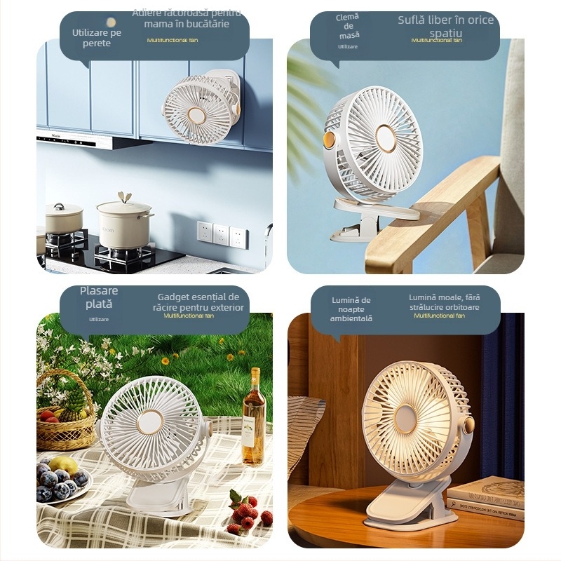 Ventilator mic cu clips, mini-ventilator cu încărcare USB, fără perii, ultra-silențios, pentru acasă, pentru dormitor, cu durată lungă de viață