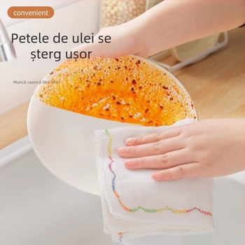 Lavetă de spălat vase uleioasă curcubeu, fire de bumbac multistrat, bumbac îngroșat, absorbant, lavetă de spălat vase, fără ulei, lavetă de spălat vase, lavetă de bucătărie