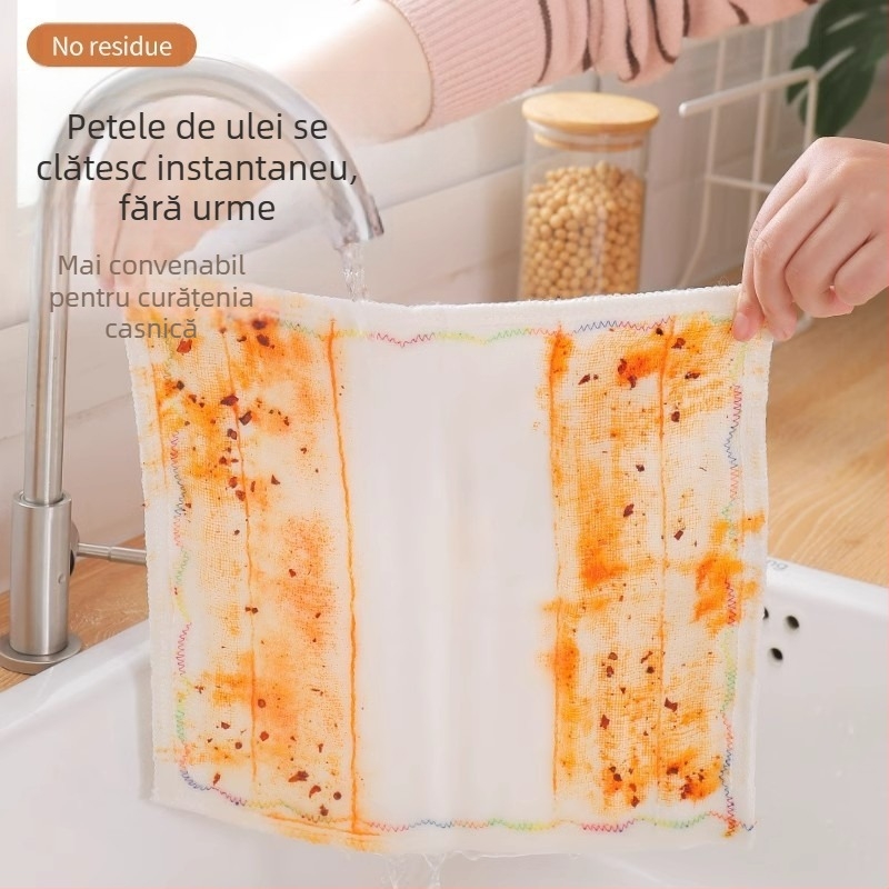 Lavetă de spălat vase uleioasă curcubeu, fire de bumbac multistrat, bumbac îngroșat, absorbant, lavetă de spălat vase, fără ulei, lavetă de spălat vase, lavetă de bucătărie