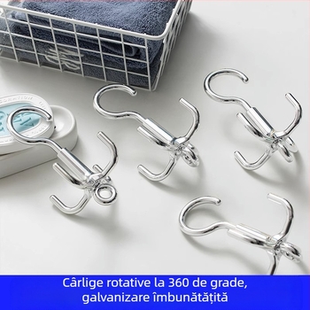 Cârlig rotativ cu patru gheare, geantă agățată, centură de pălărie, depozitare, dulap, umeraș multifuncțional, fără perforații