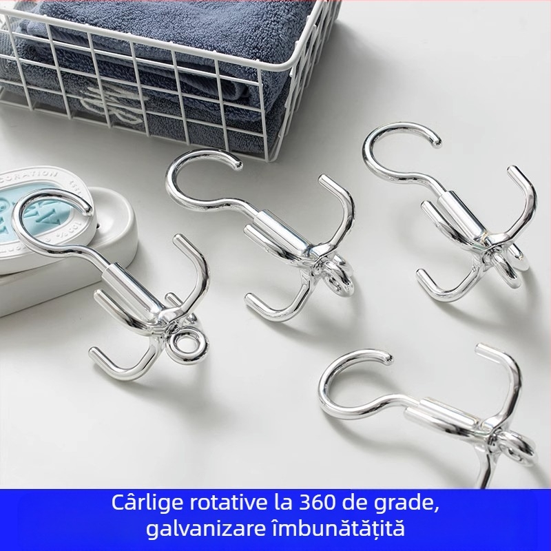 Cârlig rotativ cu patru gheare, geantă agățată, centură de pălărie, depozitare, dulap, umeraș multifuncțional, fără perforații