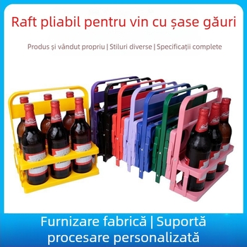 Suport pliabil pentru șase sticle de vin, coș de bere din plastic pliabil, suport pliabil pentru băuturi, suport pentru bere, portabil pentru 6 sticle