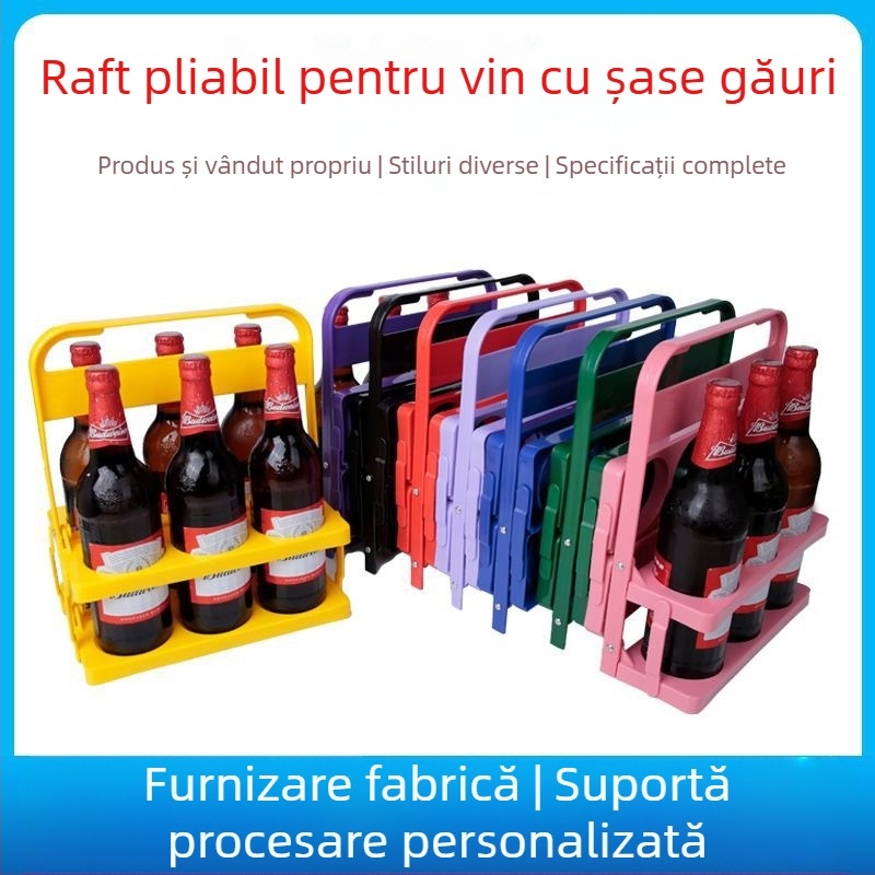 Suport pliabil pentru șase sticle de vin, coș de bere din plastic pliabil, suport pliabil pentru băuturi, suport pentru bere, portabil pentru 6 sticle