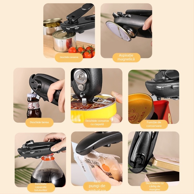 Deschizător de conserve opt într-unul, deschidere transfrontalieră, capac de bere pentru apă minerală, rechizite de bucătărie, agitare manuală, deschizător de sticle multifuncțional