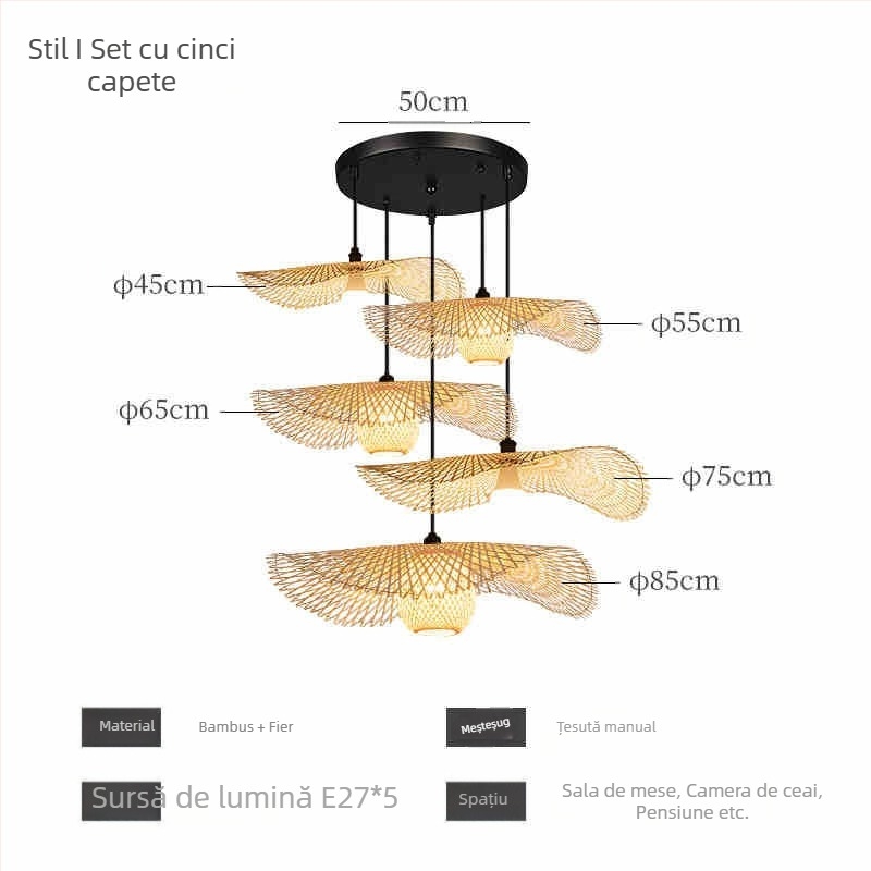 Candelabru din bambus în stil chinezesc, stil Wabi-Sabi, scară pentru pensiuni, salon de ceai, restaurant japonez, restaurant cu oală fierbinte, lămpi combinate Zen