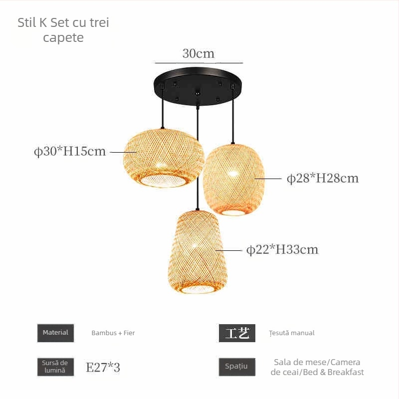 Candelabru din bambus în stil chinezesc, stil Wabi-Sabi, scară pentru pensiuni, salon de ceai, restaurant japonez, restaurant cu oală fierbinte, lămpi combinate Zen