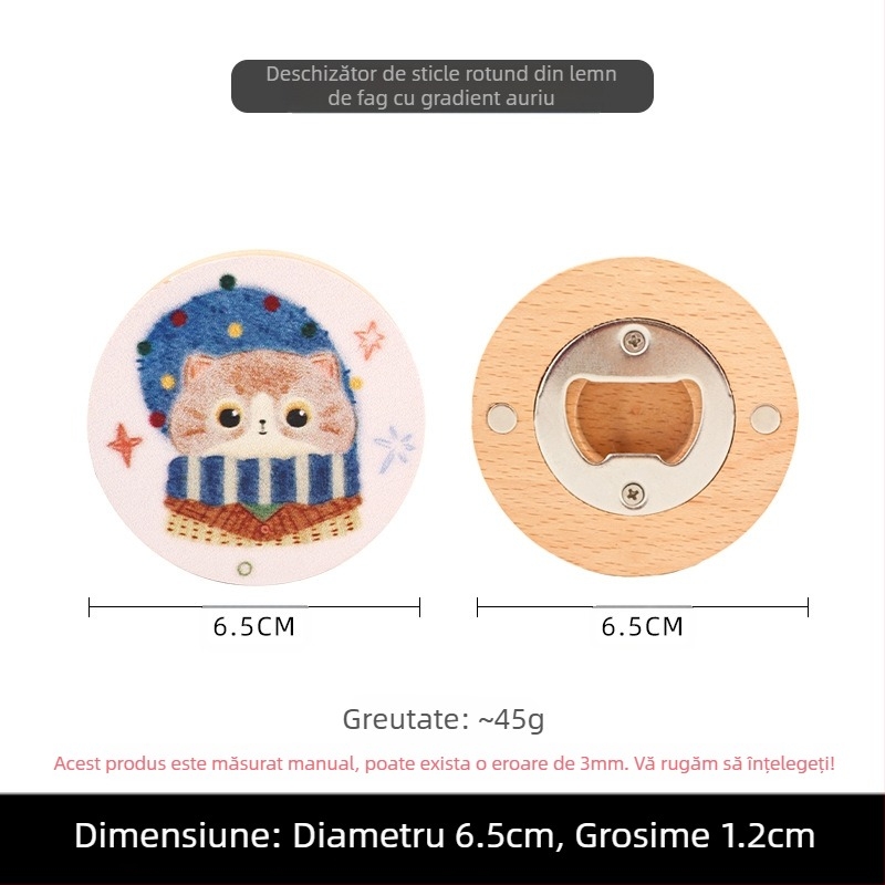Deschizător de sticle din lemn masiv, pisică de Crăciun creativă, deschizător de sticle de bere, autocolant magnetic pentru frigider, multifuncțional