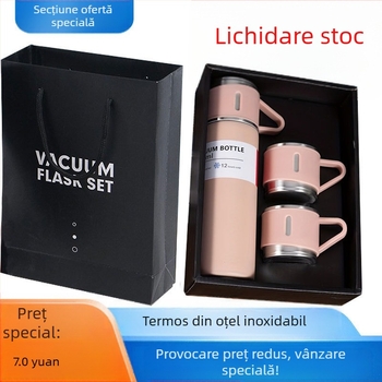 Nou termos din oțel inoxidabil 304, ceașcă de ceai, o cană, trei capace, cutie cadou de afaceri, potrivită pentru exterior, cană de apă, cadou de activitate