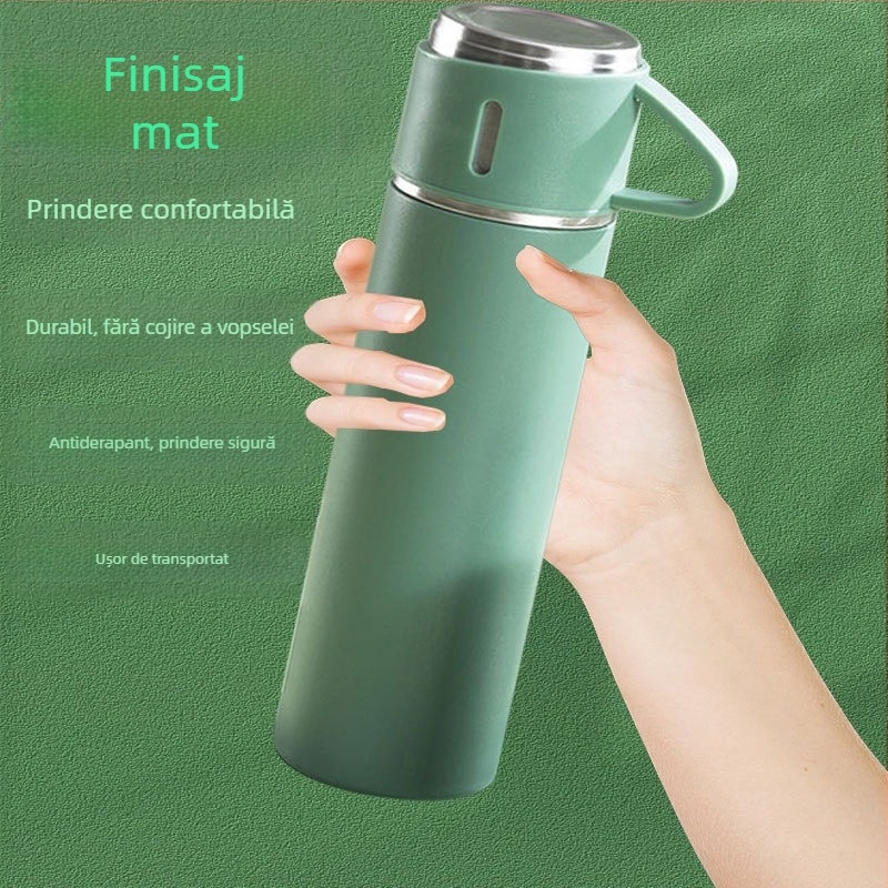 Nou termos din oțel inoxidabil 304, ceașcă de ceai, o cană, trei capace, cutie cadou de afaceri, potrivită pentru exterior, cană de apă, cadou de activitate
