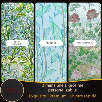 Autocolant decorativ 3D fără adeziv electrostatic, folie de sticlă colorată 3D, folie laser transparentă, permeabilă, dormitor, living, balcon, fereastră decorativă