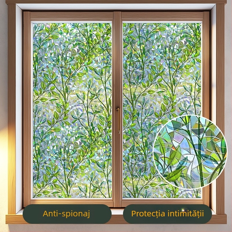 Autocolant decorativ 3D fără adeziv electrostatic, folie de sticlă colorată 3D, folie laser transparentă, permeabilă, dormitor, living, balcon, fereastră decorativă