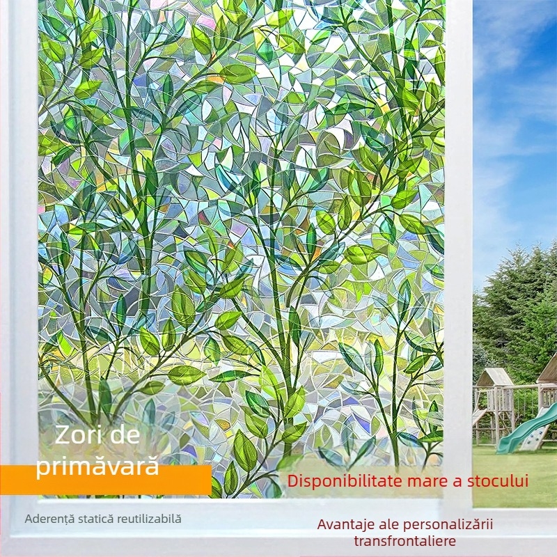 Autocolant decorativ 3D fără adeziv electrostatic, folie de sticlă colorată 3D, folie laser transparentă, permeabilă, dormitor, living, balcon, fereastră decorativă