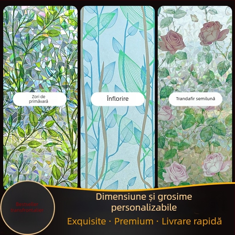 Autocolant decorativ 3D fără adeziv electrostatic, folie de sticlă colorată 3D, folie laser transparentă, permeabilă, dormitor, living, balcon, fereastră decorativă