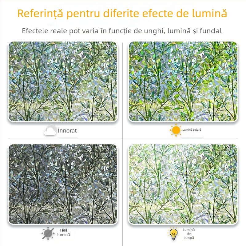 Autocolant decorativ 3D fără adeziv electrostatic, folie de sticlă colorată 3D, folie laser transparentă, permeabilă, dormitor, living, balcon, fereastră decorativă