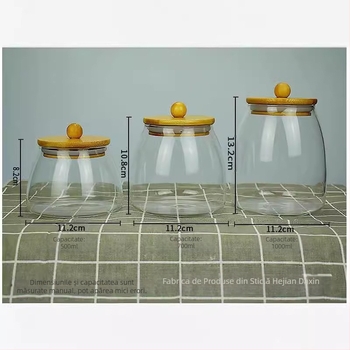En-gros, borcan transparent sigilat, borcan de sticlă, capac de bambus, borcan de cereale, borcan de ceai, borcan de depozitare pentru bomboane, borcan de depozitare pentru bucătărie