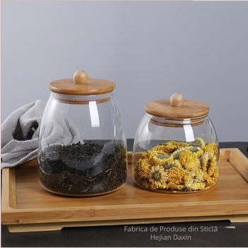 En-gros, borcan transparent sigilat, borcan de sticlă, capac de bambus, borcan de cereale, borcan de ceai, borcan de depozitare pentru bomboane, borcan de depozitare pentru bucătărie