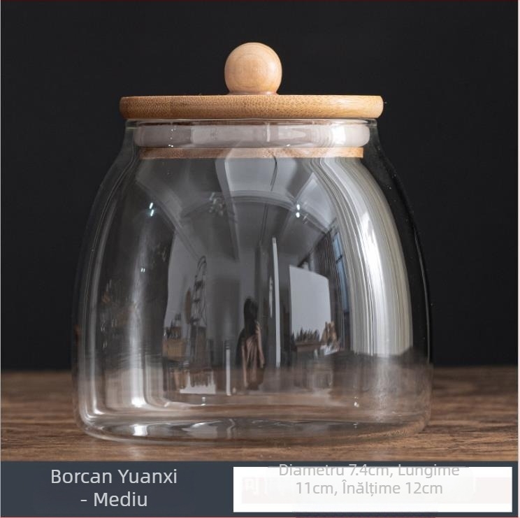 En-gros, borcan transparent sigilat, borcan de sticlă, capac de bambus, borcan de cereale, borcan de ceai, borcan de depozitare pentru bomboane, borcan de depozitare pentru bucătărie