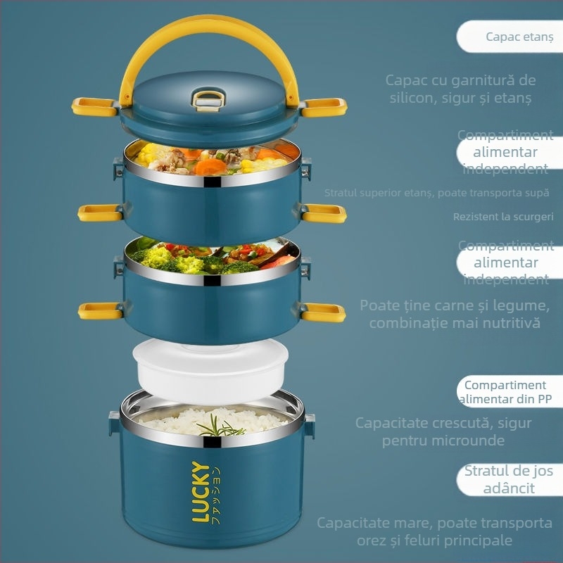 Cutie de prânz cu capac, cutie de prânz izolată pentru adulți, din oțel inoxidabil, cutie de prânz izolată de mare capacitate pentru studenți