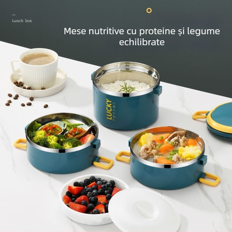 Cutie de prânz cu capac, cutie de prânz izolată pentru adulți, din oțel inoxidabil, cutie de prânz izolată de mare capacitate pentru studenți