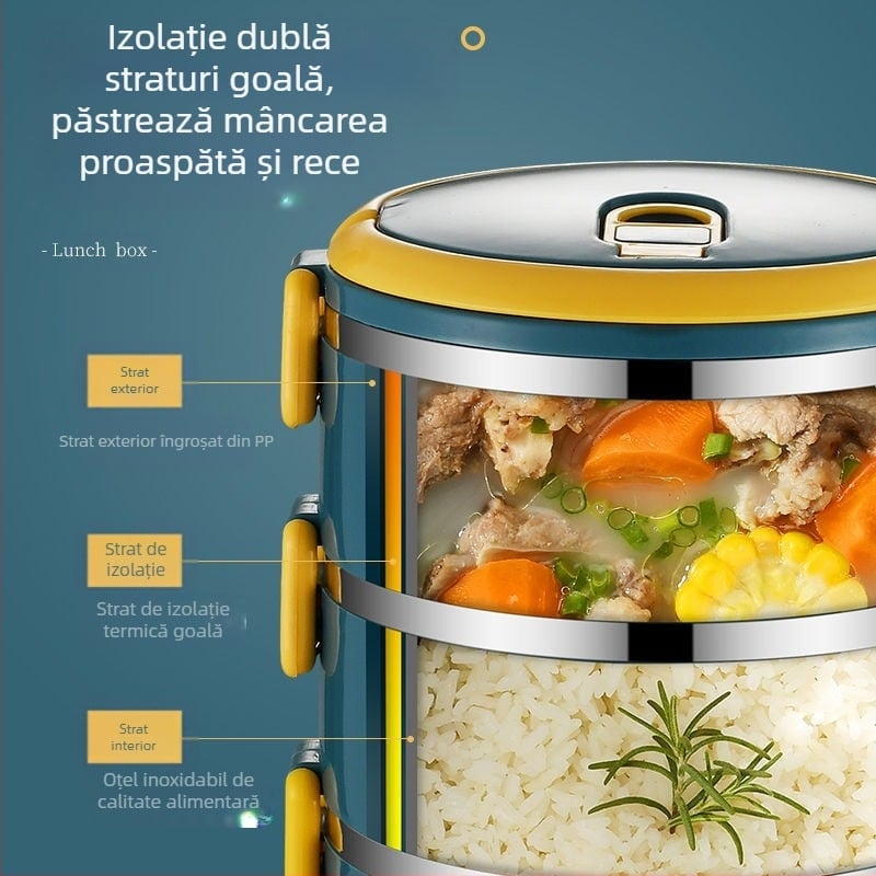 Cutie de prânz cu capac, cutie de prânz izolată pentru adulți, din oțel inoxidabil, cutie de prânz izolată de mare capacitate pentru studenți