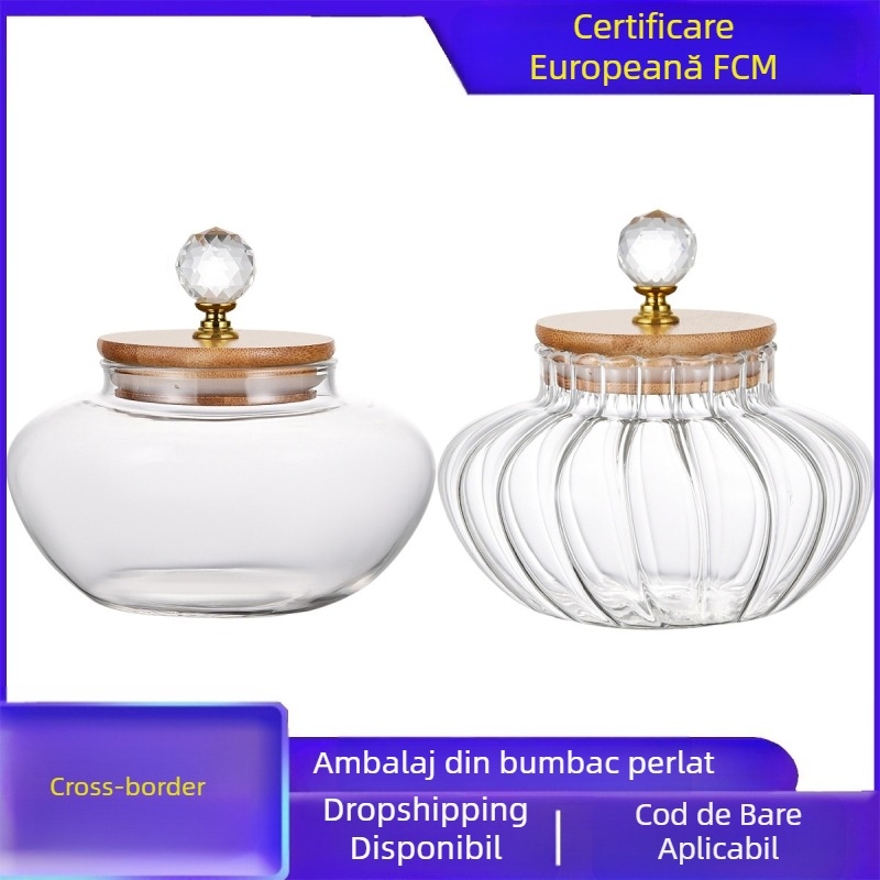 Borcan de sticlă cu diamant, sigilat din sticlă, borcan de depozitare, borcan de ceai, ambalaj din bumbac perlat rezistent la căderi